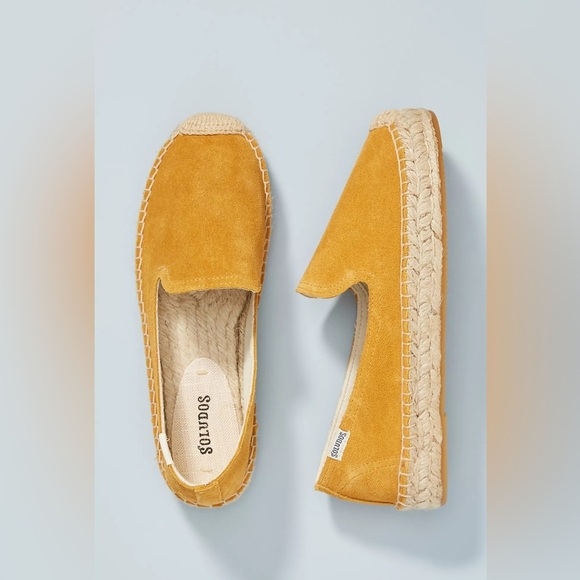 Anthropologie Soludos Platform Suede Espadrilles in Mustard Yellow New - Picture 2 of 13